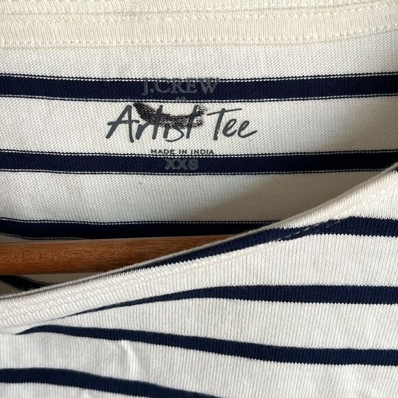 J Crew Striped Pearl Button Shoulder Artist Tee Womens XXS White Navy Blue - Picture 8 of 10